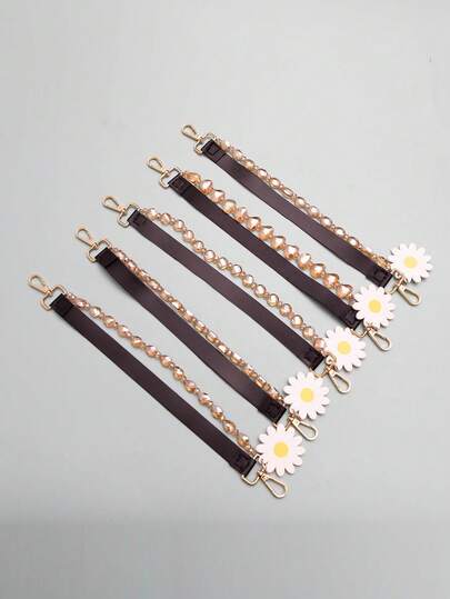 Short PU Leather Strap Phone Case With Interchangeable Crystal Daisy Decor, Creative DIY