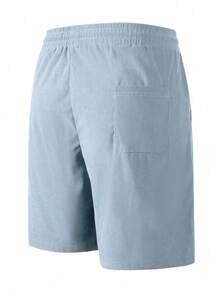 Quần short nam kiểu retro Mỹ bằng vải nhung kẻ, quần dài đến đầu gối dáng rộng, quần short nam casual dài đến đầu gối. - Màu xanh nhạt - Xem 6
