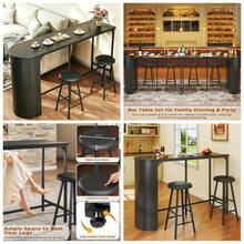 Fluted Bar Table And Chairs Set, 55'' Long Bar Tables With 2 Stools, 3 Piece Counter Height Dining Table For 2, Space Saving Kitchen Table For Bar, Dining Room, Kitchen, Breakfast Nook Corner, Black - Pure Black - View 2