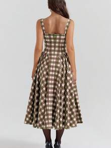 Vestido largo tirantes estilo vintage francés vestido elegante con estética paleta de colores - Café - Ver 2