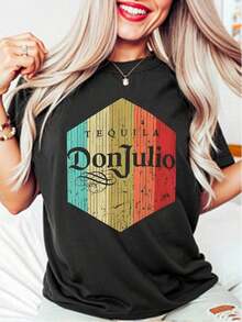 Camiseta Unisex Divertida de Cuello Redondo 100% Algodón Negra con Temática de Tequila Don Julio - Camiseta Holgada, Casual y Versátil Estilo Y2k - Blanco - Ver 1