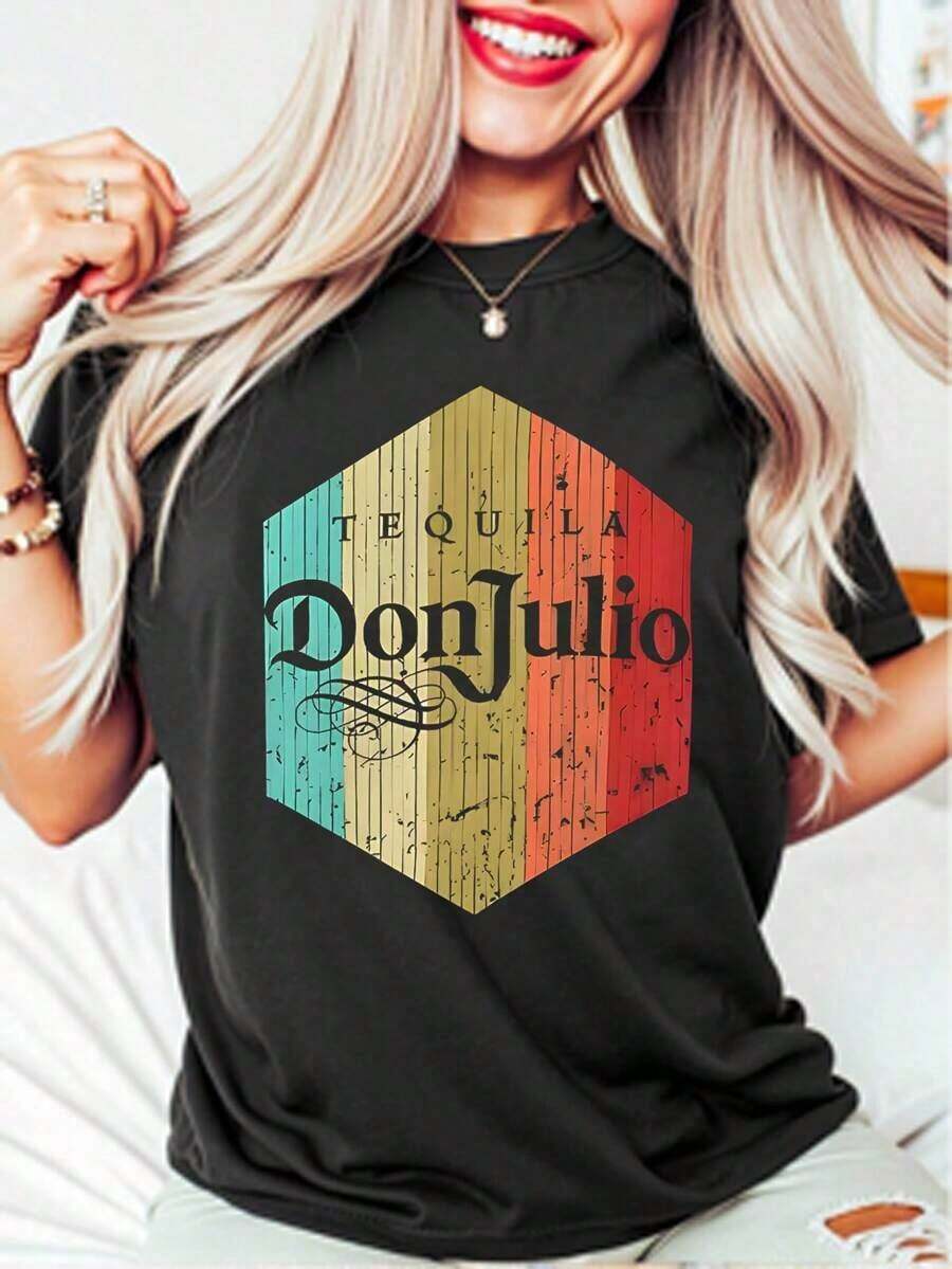 Camiseta Unisex Divertida de Cuello Redondo 100% Algodón Negra con Temática de Tequila Don Julio - Camiseta Holgada, Casual y Versátil Estilo Y2k - Blanco - Ver 1