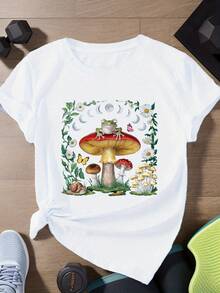 Camiseta Deportiva de Manga Corta para Mujer Talla Grande Frog, Camisetas Gráficas de Verano para Mujer, Camiseta Casual Estampada para Mujer, Manga Corta y Cuello Redondo, Moda Urbana Local de Primavera/Verano. - Blanco - Ver 8