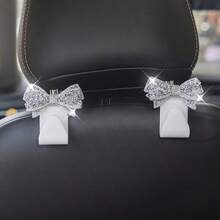 2pcs Rhinestone Bow-Knot Car Seat Back Hooks, Used For Handbags And Bags Storage, Convenient Hanger, Car Interior Decor Accessories - Rhinestone Bow - View 7