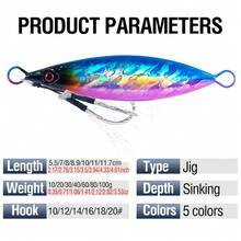 1 pieza Señuelo de pesca de metal con recubrimiento láser que se hunde, cebo artificial para pesca de mar, lanzamiento y jigging - 1# - Ver 6
