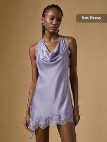 Blusa de verano con escote halter, espalda descubierta y bajo asimétrico con encaje en contraste - Púrpura polvoriento - Ver 2