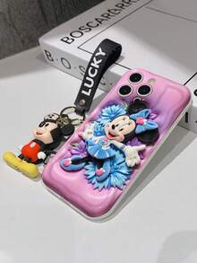 Disney Minnie Mouse Phone Case With Minnie Charm And Lanyard - Cute Minnie Protective Case With Blue Floral Dress And Pink Background Design, Equipped With Delicate Minnie Decorative Lanyard And Beaded Bracelet For Easy Carrying, Compatible With IPhone 17, 16, 15, 14, 13, 12, 11 Pro Series, Ideal For Birthdays, Holidays, Anniversaries, Graduation Gifts, Or Any Special Occasion To Surprise Family, Friends, Classmates, And Loved Ones. - 白色 - 查看 7