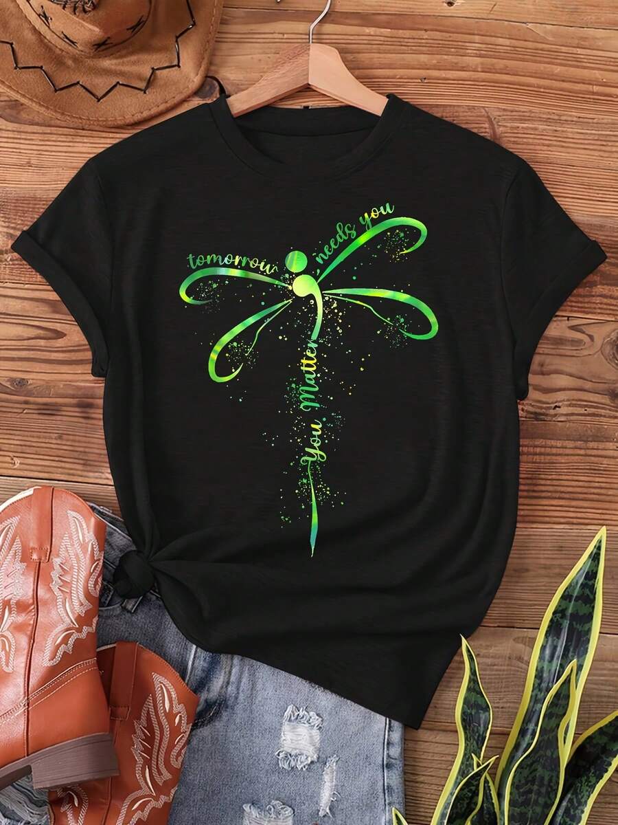 Mañana Te Necesita Concienciación sobre la Salud Mental Tú Importas Camiseta Estamp, Top Casual de Manga Corta con Cuello Redondo para Verano y Primavera, Ropa de Mujer