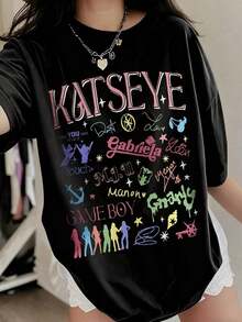 Katseye Music T-Shirt, Katseye K-Pop Graphic T-Shirt, Katseye Beautiful Chaos T-Shirt - Comfortable Crew Neck, Elastic Fit, Stylish And Versatile, Machine Washable, All-Season Clothing For Boys And Girls Ages 5-14, Perfect For Everyday Wear, School Clothes, Family Gatherings, Birthday Parties - Ideal Gift For Fans And Kids - 黑色 - 查看 6
