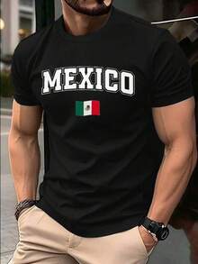 Camiseta gráfica para hombres con diseño de la bandera de México, perfecta para uso diario y regalos, 100% algodón, estilo unisex, nueva llegada, ideal para atuendos casuales y ocasiones festivas, ropa temática mexicana de moda, cómoda y duradera, mejora tu guardarropa con esta camiseta elegante, 100% algodón. - Negro - Ver 6