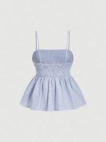Top de tirantes estilo peplum con diseño jacquard para el Día de San Valentín de verano - Azul y blanco - Ver 4