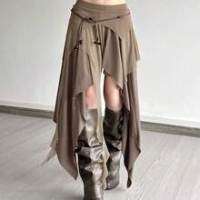 Top Dazzle Sexy Split Asymmetric High Waist Fitted Skirt - Caqui - Ver 3