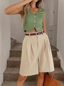 Chaleco negro, chaqueta fina, blusa de oficina para mujer - Verde - Ver 8