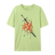 Camiseta unisex de algodón estampado, cómoda, informal, de talla grande, holgada y de cuello redondo, la más vendida en el comercio exterior transfronterizo. - Blanco - Ver 6