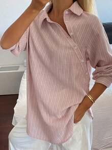 Camisa holgada de mujer con rayas y cuello de solapa - Rosa - Ver 6