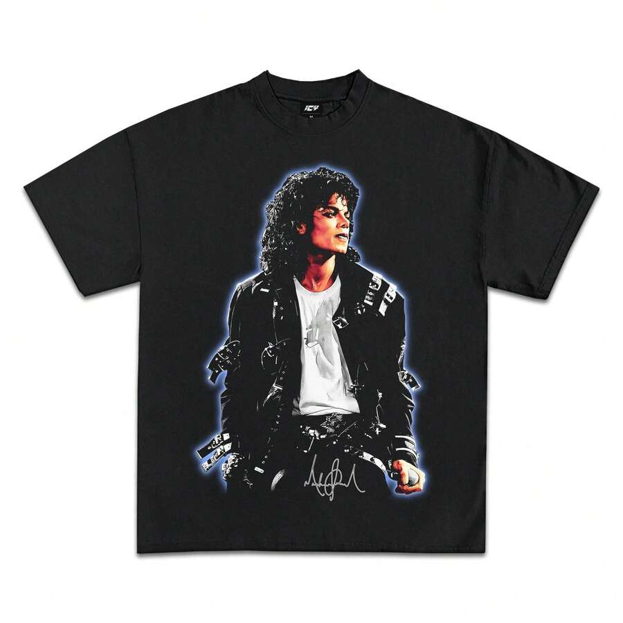 Camiseta Unisex 100% Algodón con Gráfico de , Rey del Pop, Verano 2026, Nueva Camiseta Vintage para Hombre, Regalo para Fans - Negro - Ver 1