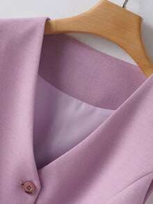Chaleco liso para mujer, chaqueta de cuello en V, primavera/otoño, ropa de oficina de moda para verano - Púrpura malva - Ver 3