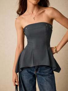 Blusa minimalista lisa para mujer, ropa occidental para mujer, blusas para salir para mujer, estilo Y2K, para conciertos, adecuada para uso diario, calle, citas, ir al trabajo y otras ocasiones - Gris - Ver 8