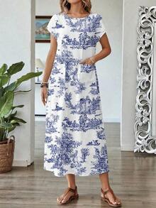 Vestido casual de mujer con estampado floral y manga corta, ideal para vacaciones de verano - Multicolor 4 - Ver 3