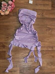 Elegante vestido ajustado de color vino tinto con cuello halter, con diseño asimétrico y fluido, perfecto para fiestas, vacaciones en la playa, festivales de música, salidas y citas, vestido ajustado de verano para mujer, vestido de fiesta para mujer - Púrpura malva - Ver 6