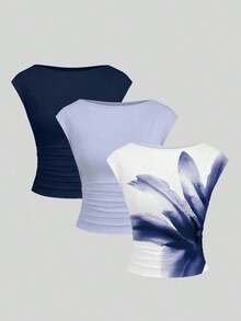Set de 3 blusas/camisetas ajustadas para mujer con espalda descubierta, transpirables y de secado rápido - Multicolor - Ver 1