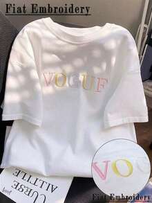 Short Sleeve T-Shirt, Round Neck, Vogue Print, Women's Colors, Men's T-Shirt, Tops, Sweatshirts For Women, Y2k T-Shirt Shirt - 白色 - 查看 1
