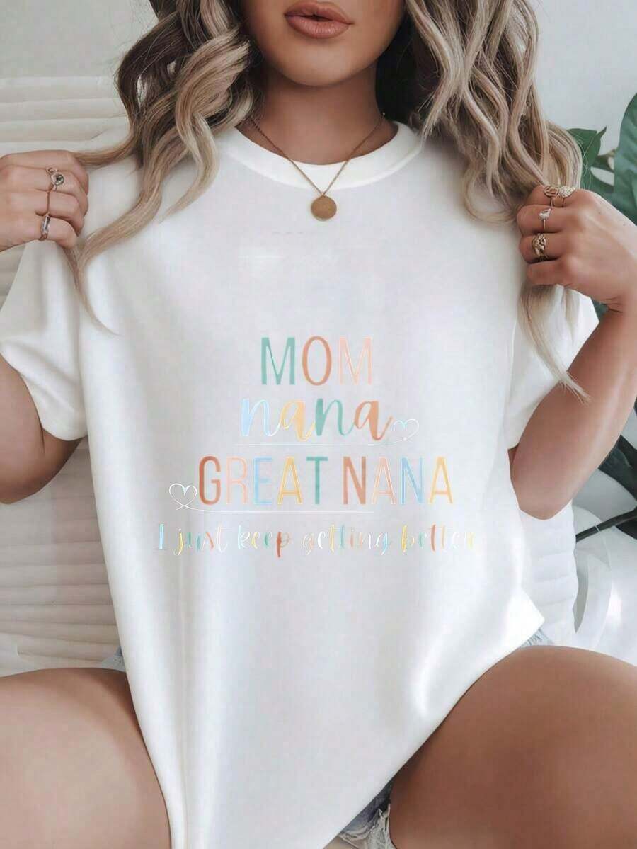 Women's Casual Short Sleeve T-Shirt - Mom, Grandma, Grandma, I'm Still Getting Better, Crew Neck, Summer Top, Machine Washable, Ladies' T-Shirts, Casual Wear, Modern Style, Comfortable Fit
Black - 白色 - 查看 1