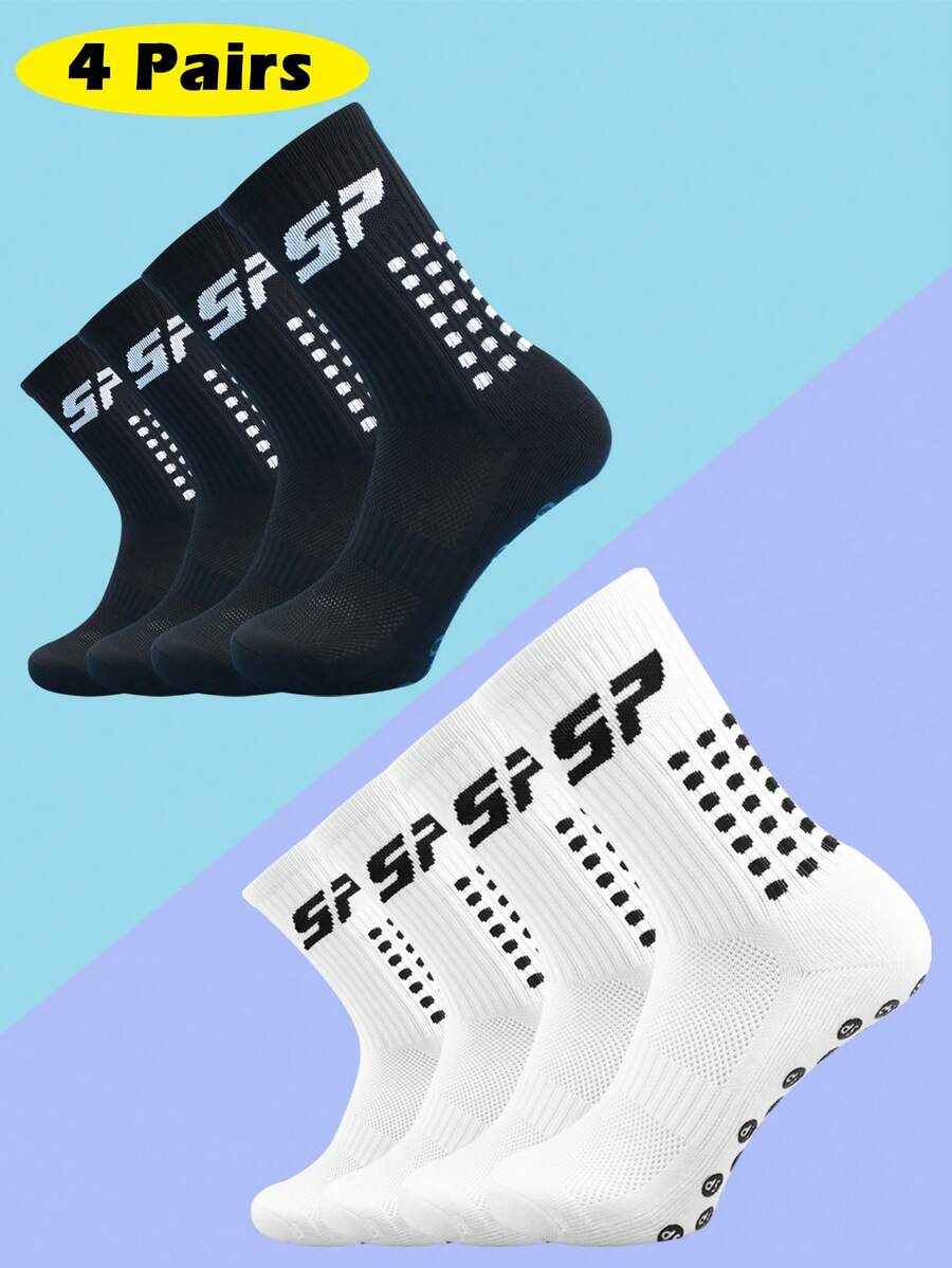 4 Pairs Men's Football/Basketball Socks With Anti-Slip Grip Pads, Sports Socks With Traction - Multicolor - View 1