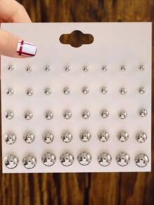 20 cặp/bộ Phong cách mới Mạ bạc Trái bóng Bông tai stud - Bạc - Xem 5
