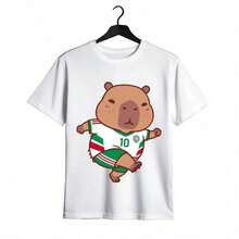 Tops para mujer de algodón para mujer con estampado de lindo capibara jugador de fútbol, manga corta, corte regular, cuello redondo, top casual de verano, ropa de verano para mujer, ropa de vacaciones para mujer, tops para mujer, tops y conjuntos de verano, ropa de verano, regalos de Pascua, regalos para la Copa Mundial 2026. - Blanco - Ver 7
