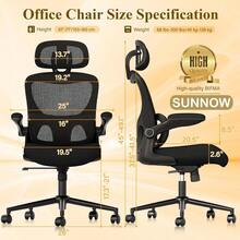 Ergonomic Office Chair, Comfy Mesh Desk Chair, High Back Computer Gaming Chairs With Adjustable Lumbar Support, Flip-Up Arms, He - Style Type as Pic - View 3