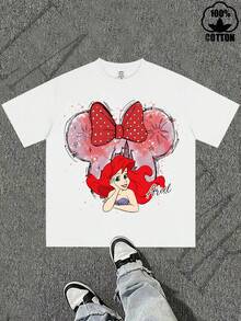 Disney Authorized Ariel Castle Bow Graphic T-Shirt, Cute Casual Style, Ultra Soft Lightweight Fabric, Perfect For Theme Park Visits And Daily Wear, Unisex - trắng - Xem 1