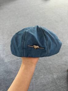 Mũ beret denim nữ, kiểu dáng retro Hàn Quốc với ghim kim loại hình trái tim trang trí, mũ lưỡi trai đa năng mùa thu/đông cho trang phục thường ngày. - A - Xem 8
