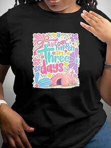 Camiseta clásica con estampado floral de "Milagro de Tres Días" y temática de Pascua - Camiseta casual de manga corta y cuello redondo, lavable a máquina, ideal para primavera, verano y otoño, adecuada para ir al trabajo, a la oficina y para usar en casa (estilo no túnica). Éxito de . - Negro - Ver 6