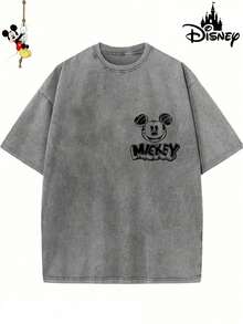 Men's Disney Washed Mickey Double-Sided Tee, Retro Street Style, Loose Fit, Premium Cotton. - 灰色 - 查看 3