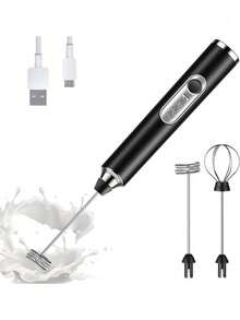 1件裝手持式電動奶泡器，黑白配色，適用於咖啡、牛奶、雞蛋、熱巧克力，附2個可替換不鏽鋼攪拌頭，3段速度調節，USB充電 - 彩色 - 查看 15