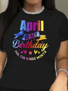 Camiseta con la frase "Abril es el mes de mi cumpleaños" |   Diseño con estampados brillantes, suave y cómoda - ¡Perfecta para celebraciones de cumpleaños, reuniones de amigos y familiares, salidas de primavera y ocasiones especiales! Expresa tu alegría con esta camiseta de colores brillantes. - Negro - Ver 5