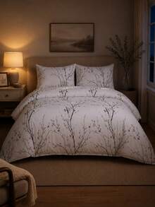 3pcs Bedding Set, Super Soft Fiber Fabric, Geometric Pattern & Floral Design, 1 Duvet Cover + 2 Pillowcases - White - View 5