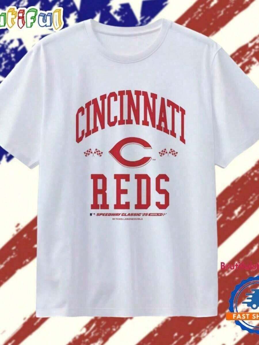 Camiseta Clásica con Bandera a Cuadros de los Cincinnati Reds 2025 (2) - Blanco - Ver 1