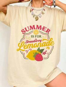 Suave Camiseta Gráfica Oversize de Limonada de Fresa para Mujer, Bonita Camiseta de Manga Corta con Estampado de Frutas y Cuello Redondo, Estilo Preppy de Verano con Estética Y2K, Top Casual Transpirable de Corte Holgado, Ropa de Vacaciones Coqueta Kawaii, Camiseta Dulce para el Día a Día, Perfecta para Vacaciones en la Playa, Festivales de Verano, Picnic, Despedida de Soltera, Uso Casual Diario, Salida de Fin de Semana, Paseo por la Ciudad, Cita para tomar un café, Fiesta en la Piscina, Viajes, Look Urbano, Ropa para Salir de Verano, Ropa para el Campus Universitario, Atuendo para Resort, Evento Temático de Limones, ropa de calor mujer - Albaricoque - Ver 5