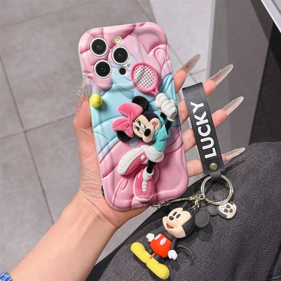 Disney Minnie Mouse Phone Case With Minnie Charm And Minnie Lanyard - Cute Minnie Protective Case With Tennis Outfit And Pastel Background Design, Equipped With Delicate Minnie Decorative Lanyard And Beaded Bracelet For Easy Carrying, Compatible With IPhone 17, 16, 15, 14, 13, 12, 11 Pro Series, Ideal For Birthdays, Holidays, Anniversaries, Graduation Gifts, Or Any Special Occasion To Surprise Family, Friends, Classmates, And Loved Ones. - trắng - Xem 1