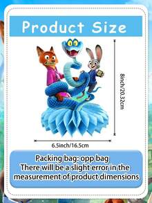 Disney Bộ trang trí trung tâm tổ ong chủ đề Judy và Nick, trang trí bàn làm việc rực rỡ phù hợp cho các bữa tiệc thẩm mỹ và chụp ảnh, được thiết kế nhấn mạnh vào màu sắc sống động và thẩm mỹ tươi vui. Thiết kế độc đáo với các họa tiết in đậm, bắt mắt của Judy, Nick và các nhân vật khác, kết hợp với đế tổ ong sáng màu sẽ nổi bật trong bất kỳ bối cảnh bàn nào. - Đồ trang trí - Xem 3