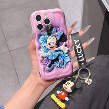 Disney Minnie Mouse Phone Case With Minnie Charm And Lanyard - Cute Minnie Protective Case With Blue Floral Dress And Pink Background Design, Equipped With Delicate Minnie Decorative Lanyard And Beaded Bracelet For Easy Carrying, Compatible With IPhone 17, 16, 15, 14, 13, 12, 11 Pro Series, Ideal For Birthdays, Holidays, Anniversaries, Graduation Gifts, Or Any Special Occasion To Surprise Family, Friends, Classmates, And Loved Ones. - 白色 - 查看 1