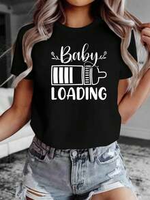 Plus Size - Plus Size - Women's "CARRYING" Maternity Graphic T-Shirt, Perfect For Expectant Mothers, Ideal For Doctor's Offices, Baby Showers, Family Gatherings And Everyday Casual Wear With Short Sleeves. - 黑色 - 查看 1