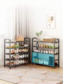 1pc Multi-Layer Multi-Color Expandable Shoe Rack, Lightweight Easy Assembly, Plastic + Metal Frame With Curved Handle, Space-Saving Storage Solution For Entryway, Home, Bedroom And Closet, Essential For Daily And Travel Shoe Organization - Multicolor - View 6