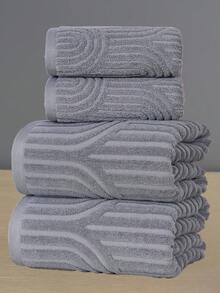 QIBHI 1/2/3pcs Optional Jacquard 100% Pure Cotton Bathroom Towel/Or Bath Towel Jacquard* Fabric Not Thick* Guest Hand Towel/Face Towel/Bath Towel Cotton Terry Absorbent Soft Home Face Towel Or Bath Towel, Home Decor, - Grey - View 8
