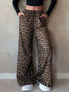 Tall Pantalones rectos y anchos de estilo casual con estampado de leopardo - Multicolor - Ver 2
