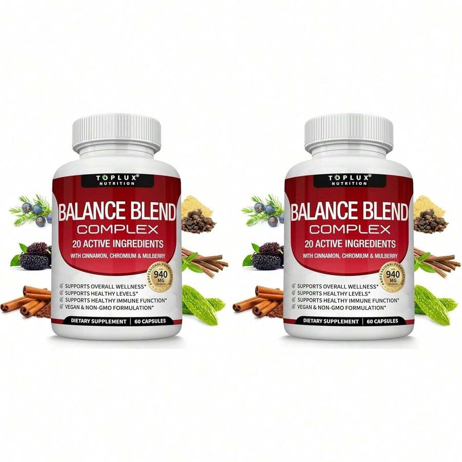 Premium Natural Balance Blend Complex Supplement [2 Piece]- Natural 20 Herbs And Vitamins With Cinnamon Non-GMO Vegan, For Men Women, 60 Capsules - 60 viên nén (2 vỉ) - Xem 1