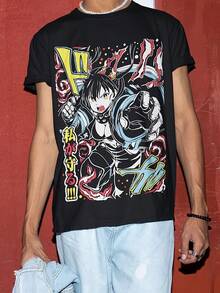 Camiseta de manga japonesa para hombre - Camiseta de anime de héroe de acción, adecuada para cosplay, de corte holgado y cuello redondo, estilo urbano, lavable aáquina, para convenciones de cómics, gimnasio y uso diario (no transparente). - Negro - Ver 5