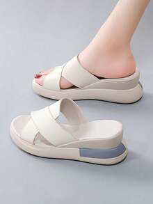 Women's Platform Slide Sandals, Casual Thick Sole Slippers, Comfortable Flip Flops - Beige - View 14